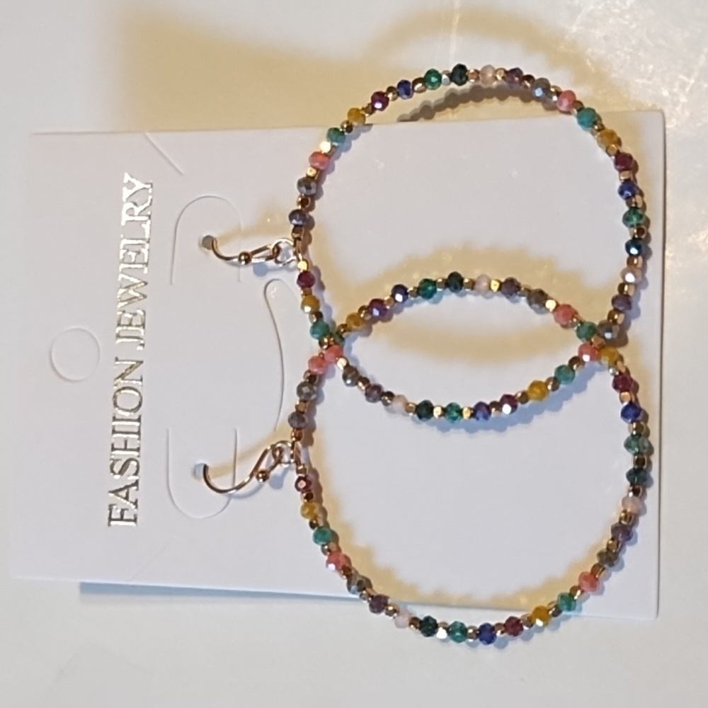 New Multicolor Beaded Hoop Earrings